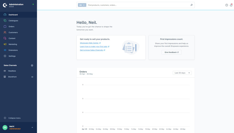 Shopware 6 admin dashboard
