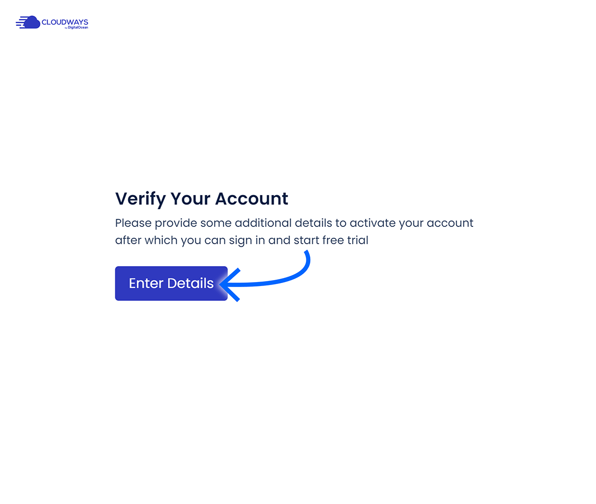 Verify Your Account message with Arrow pointing to Enter Details button