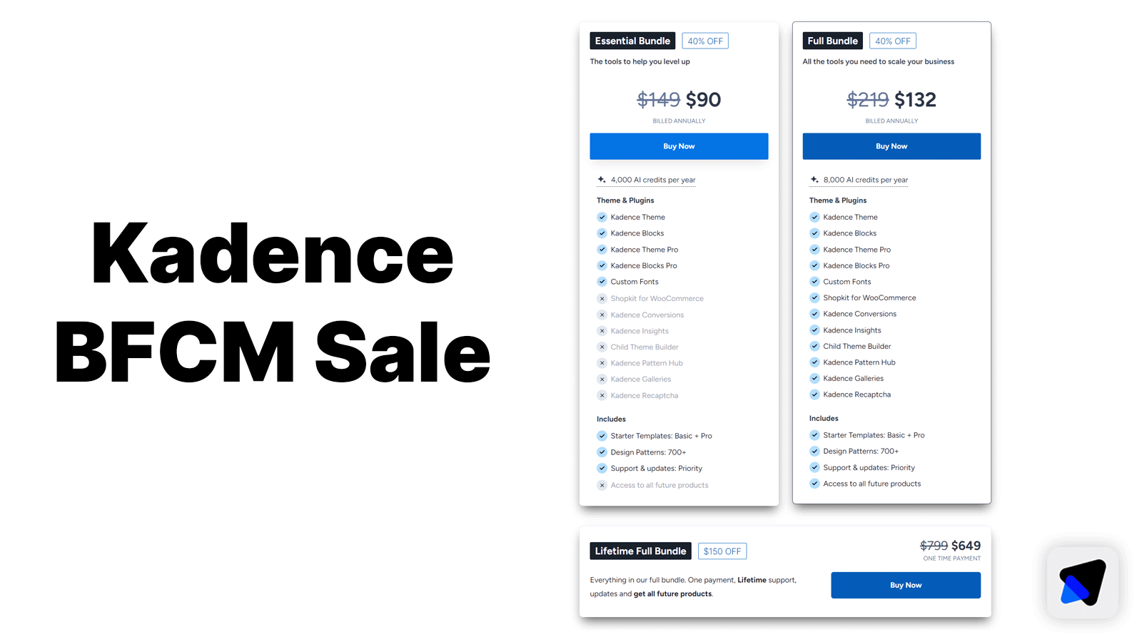 Kadence Black Friday sale 2024 pricing plans