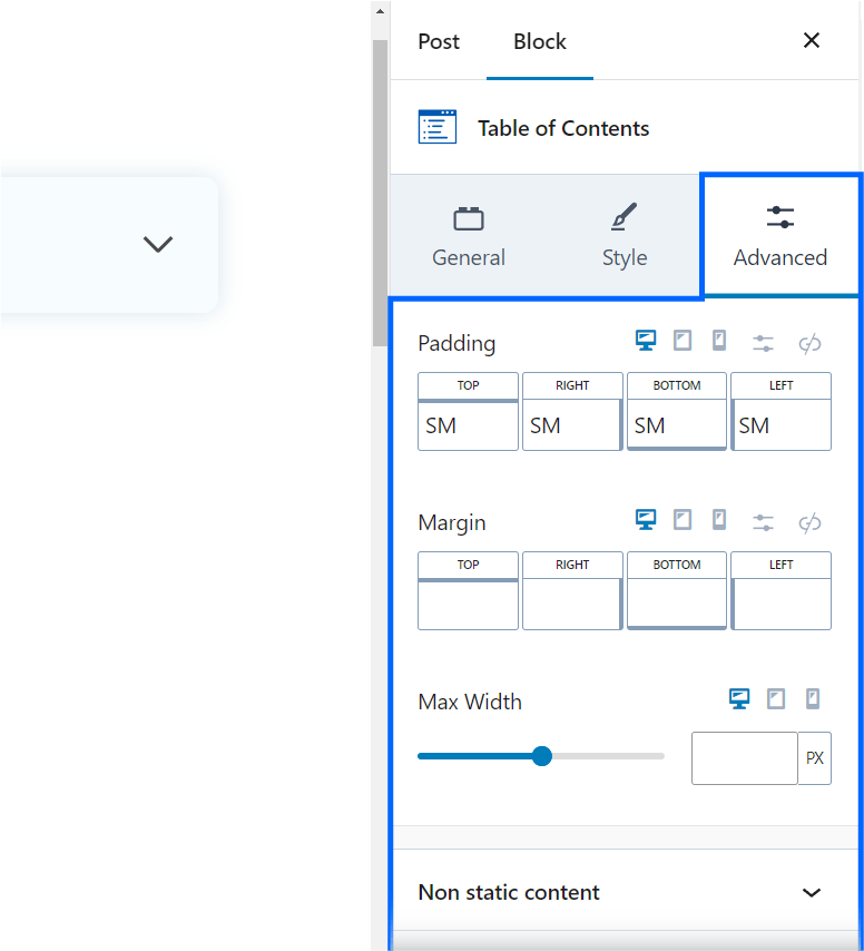 advanced block settings