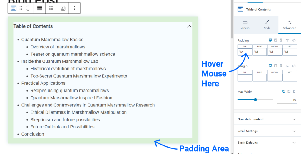 hover over padding to view padded area