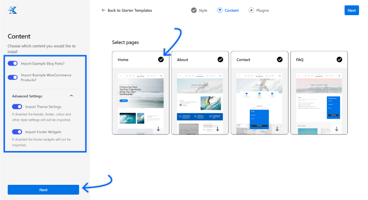 choose the content you want to import