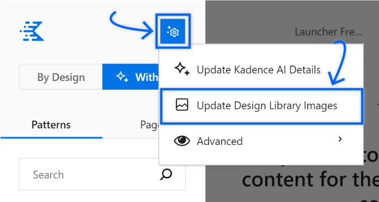 click ai settings icon then update design library images