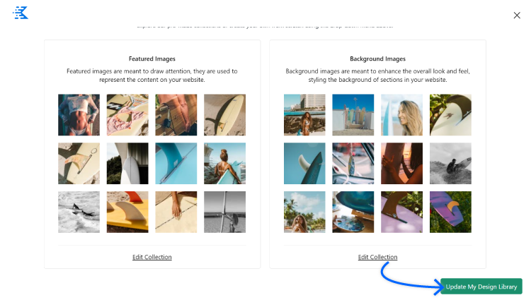 click update my design library