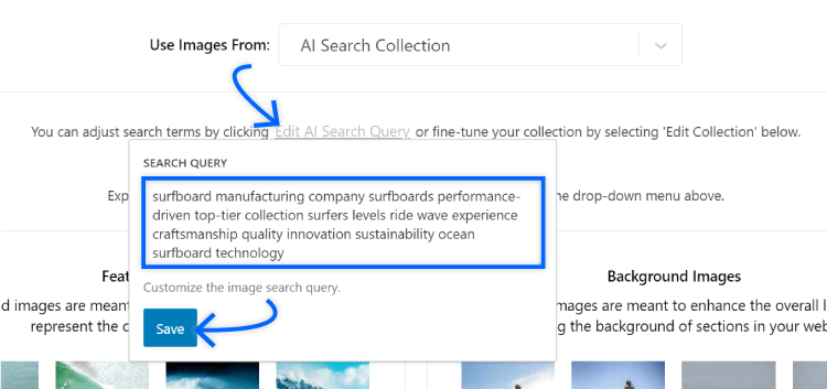 edit ai image search query and click save