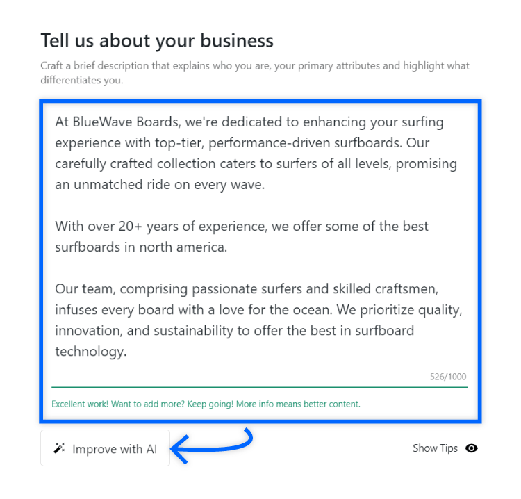 improve description with ai and click next