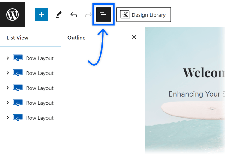 open the document overview panel