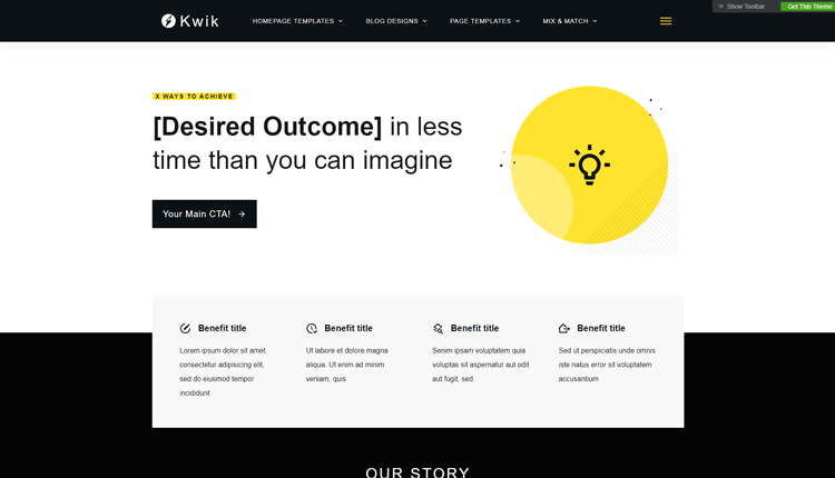 screenshot of a template site of kadence theme alternative thrive theme builder