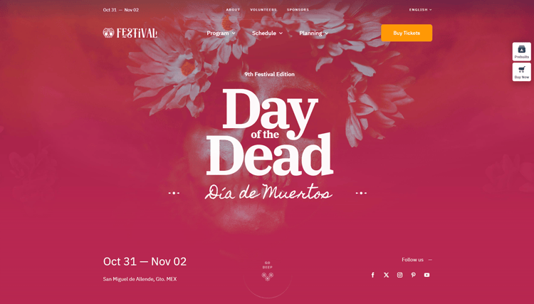 screenshot of an events site built using kadence theme alternative avada
