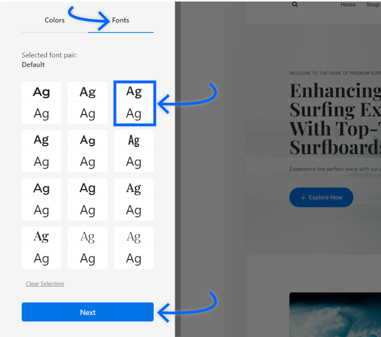 choose a font pair and click next