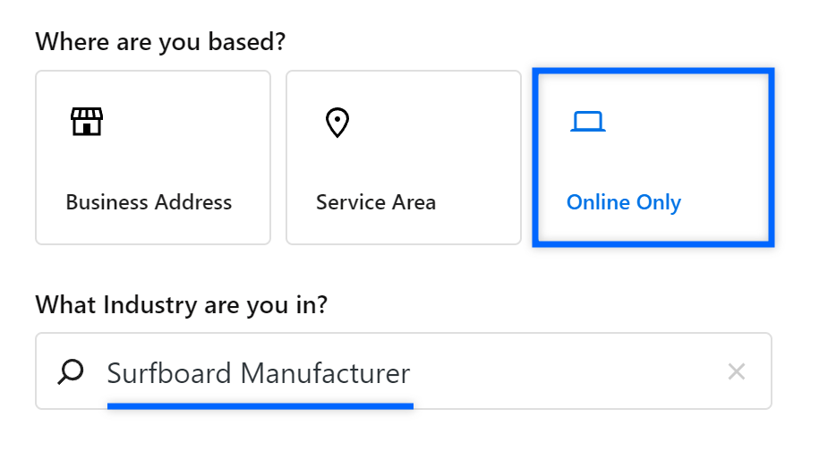 set business type and industry