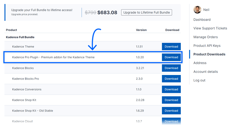 download kadence pro plugins