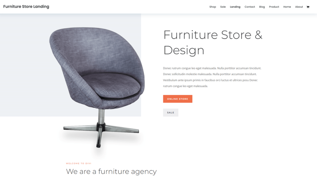 furniture store landing page designed with divi