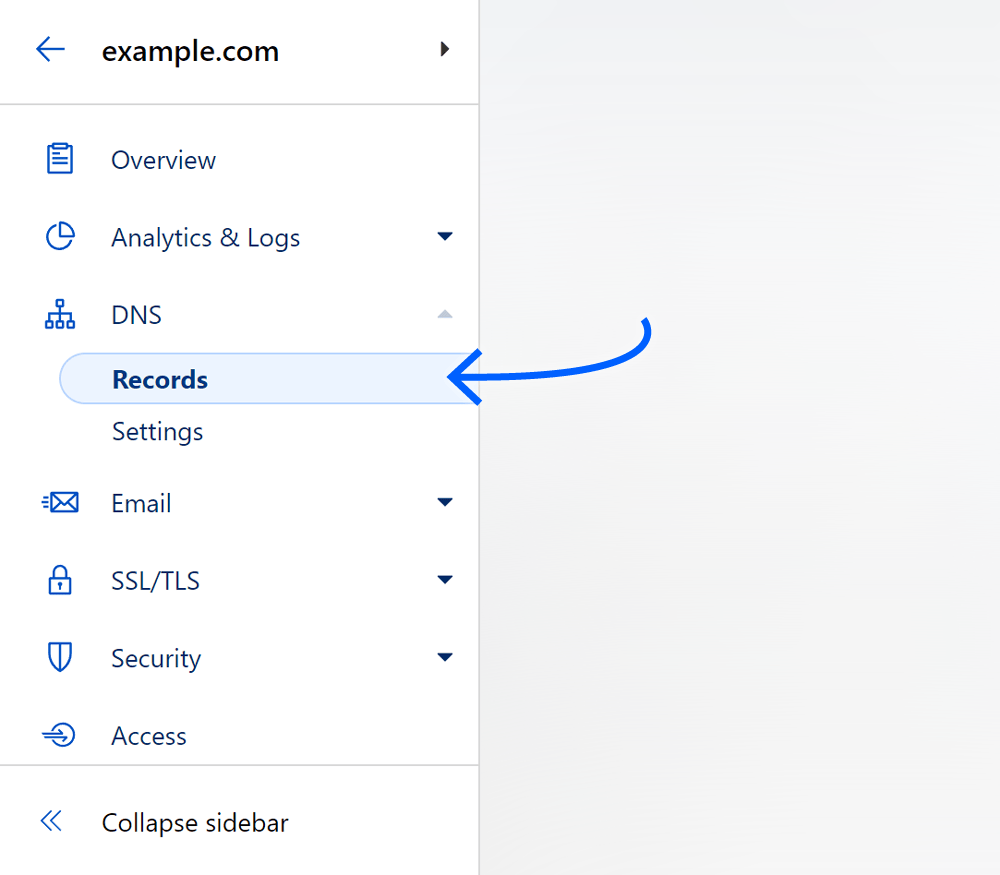 go to dns records management page in cloudflare admin