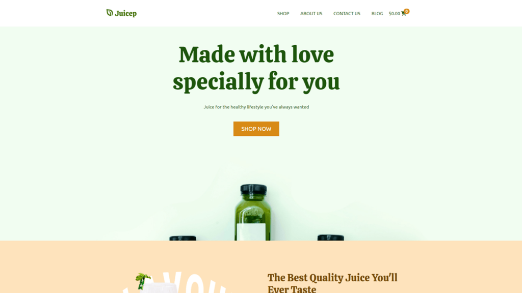 juice store website built with seedprod