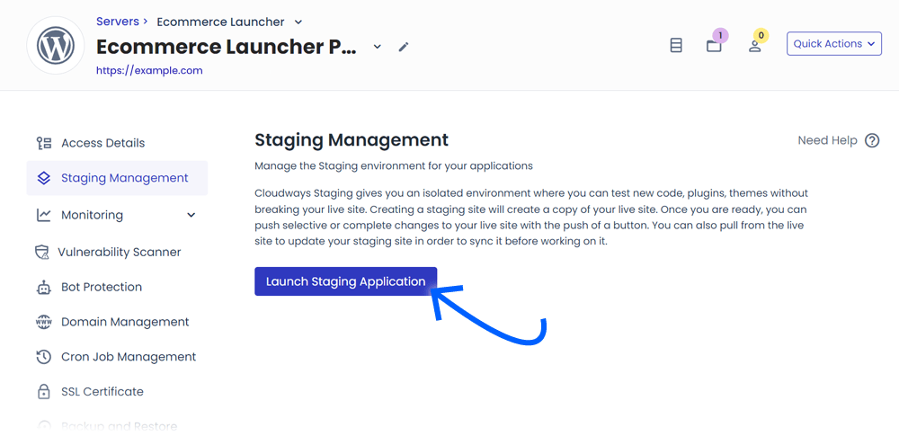 click launch staging application button