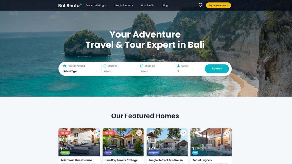 Property rental website template by elementor alternative Crocoblock