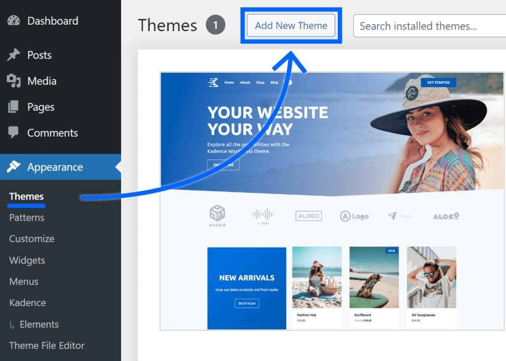 add new theme from wordpress admin panel