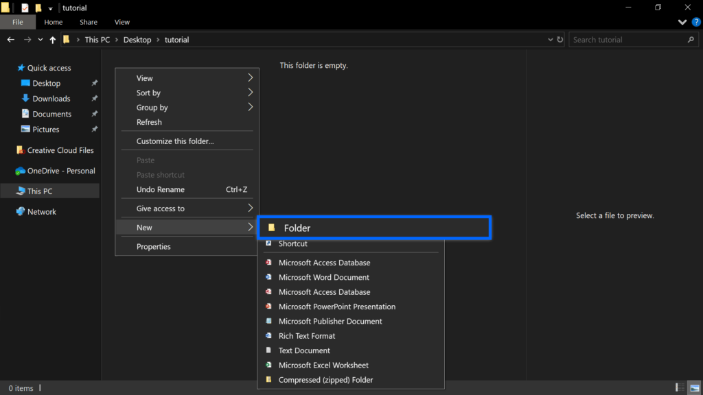 create a new folder in windows