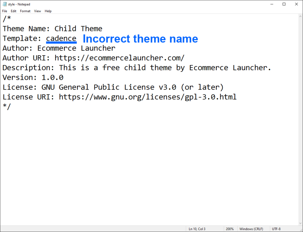 misspelled template name in stylesheet file