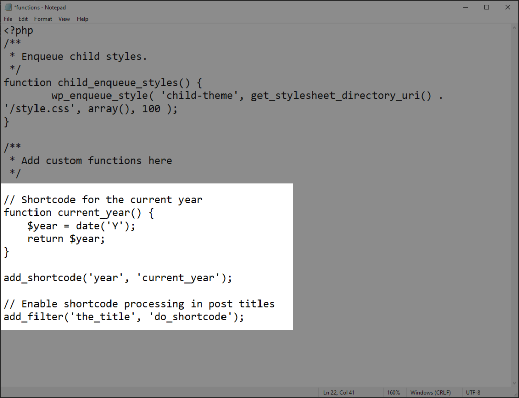 paste custom code into functions php file