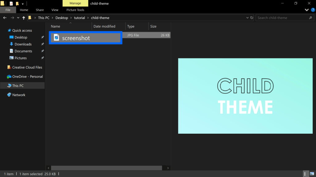 screenshot file in child theme folder