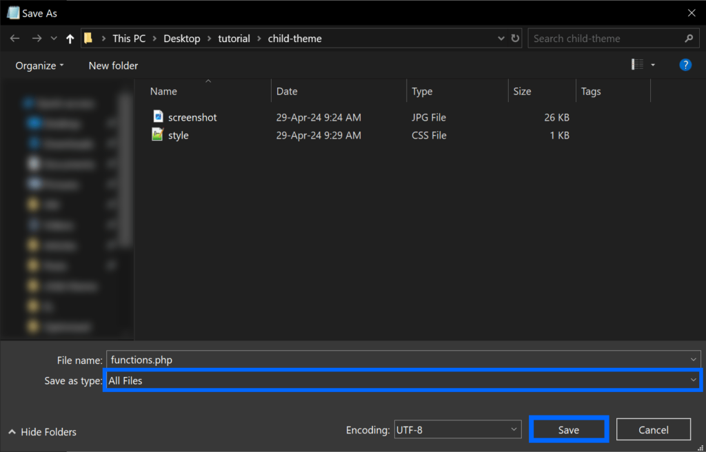 set file type as all files and save file