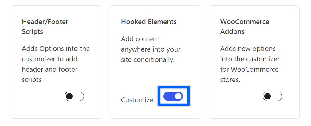 Hooked Elements toggle activated and highlighted.