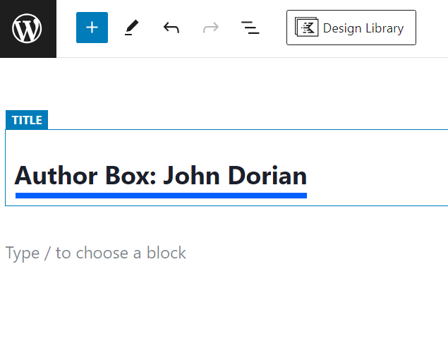 Add Title area with 'Author Box John Dorian' entered