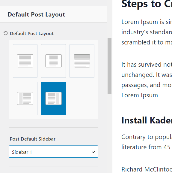Right sidebar layout selected.