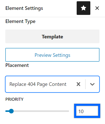 Priority set to 10 with number input box highlighted.
