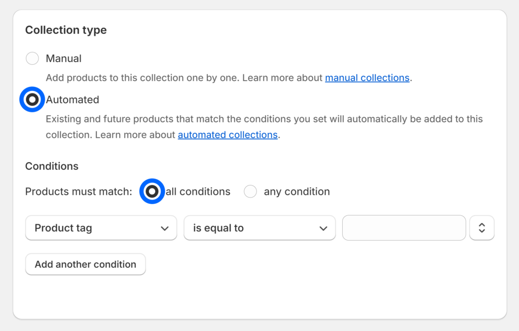 Automated collection and 'all conditions' option selected.
