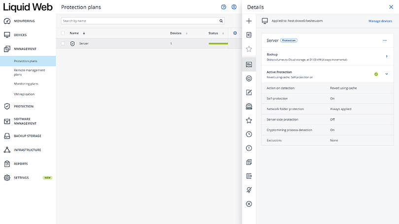 Liquid Web Acronis Protection plans