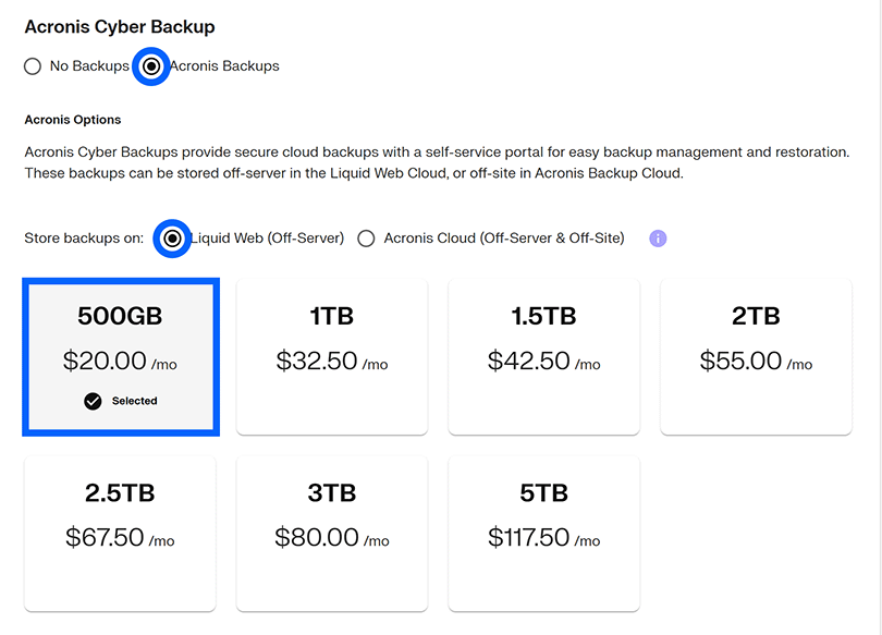Acronis Backups selected