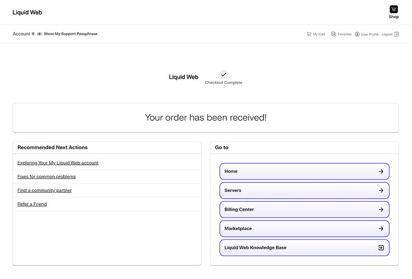Liquid Web order received page