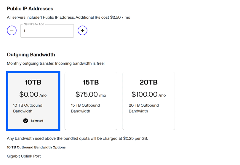 10TB outgoing bandwidth selected