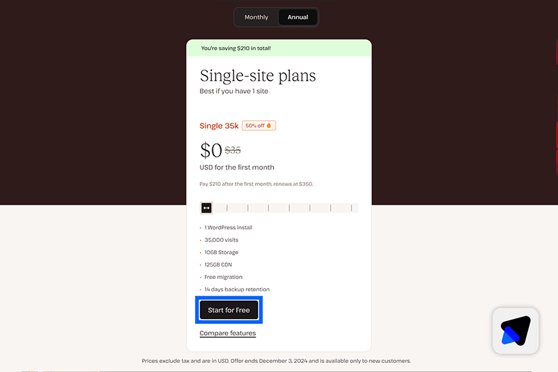 Click Start for Free button
