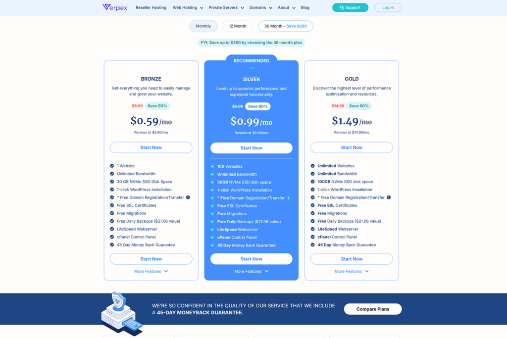 verpex headless hosting pricing plans