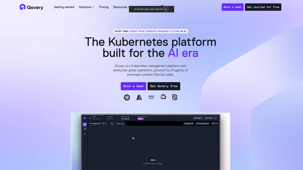 Qovery homepage introducing a Kubernetes management platform for the AI era with demo and free trial buttons
